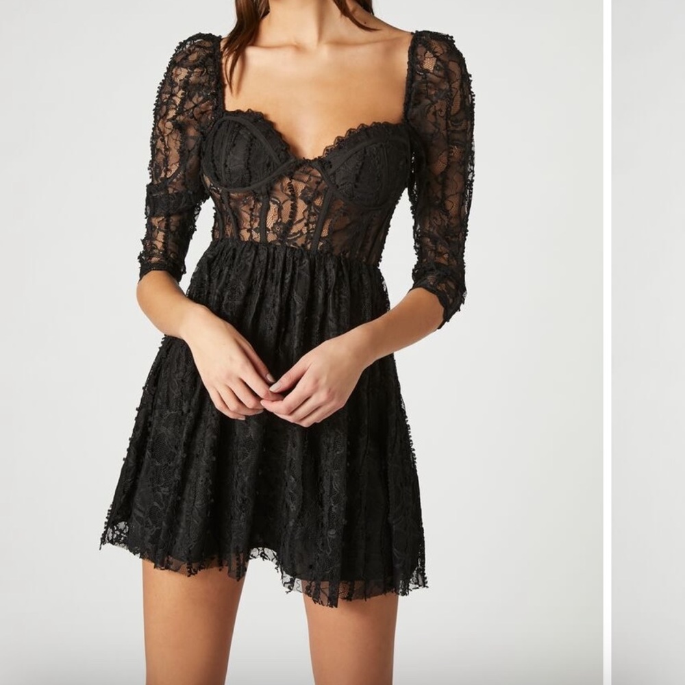 Black lace mini dress
